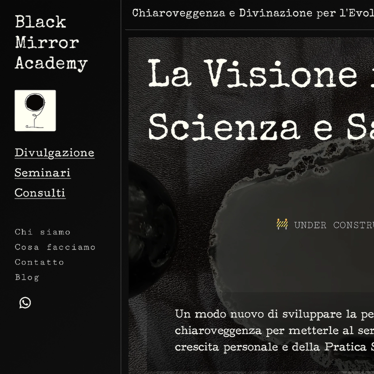 Screenshot della homepage del sito Black Mirror Academy