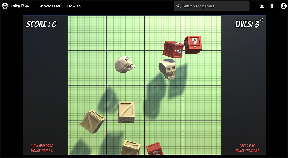 Screenshot della pagina di Unity Play dove è possibile giocare con Prototype Five
